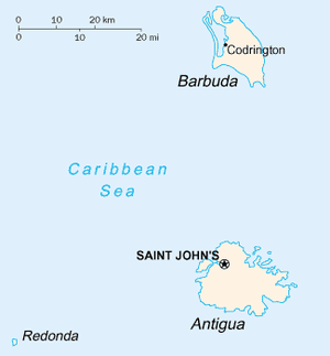 Barbuda op 'n kaart.